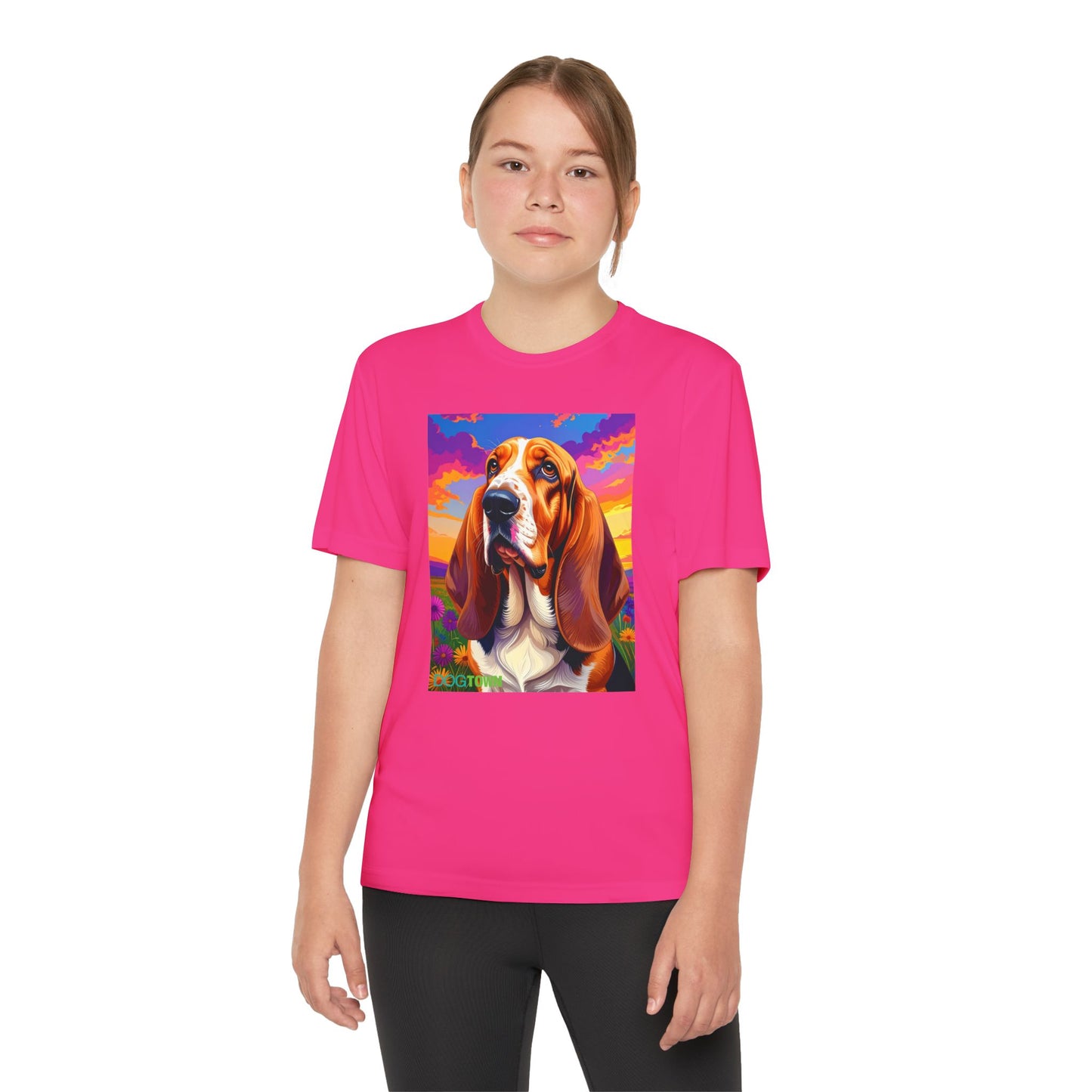 Pup Art Canvas - Kid's Sport Short Sleeve Tee (Basset Hound)