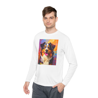 Pup Art Canvas Sport Long Sleeve Tee (Australian Shepherd)