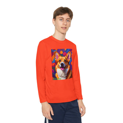 Pup Art Canvas - Kid's Sport Long Sleeve Tee (Corgi)