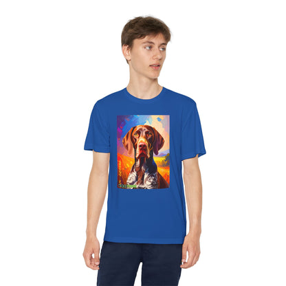Pup Art Canvas - Kid's Sport Short Sleeve Tee (German Shorthaired Pointer)