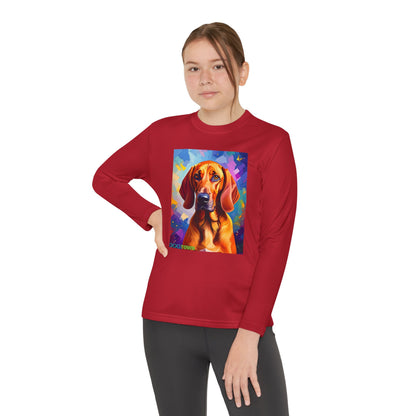 Pup Art Canvas - Kid's Sport Long Sleeve Tee (Redbone Coonhound)