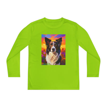Pup Art Canvas - Kid's Sport Long Sleeve Tee (Border Collie)