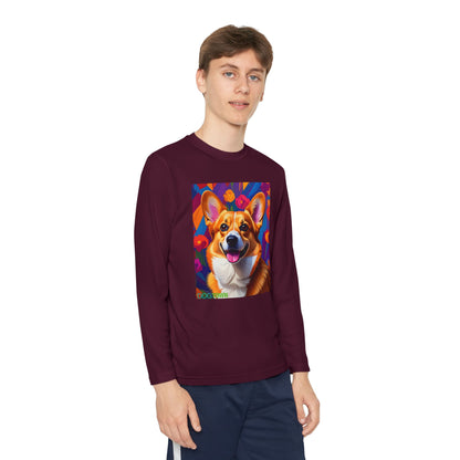 Pup Art Canvas - Kid's Sport Long Sleeve Tee (Corgi)