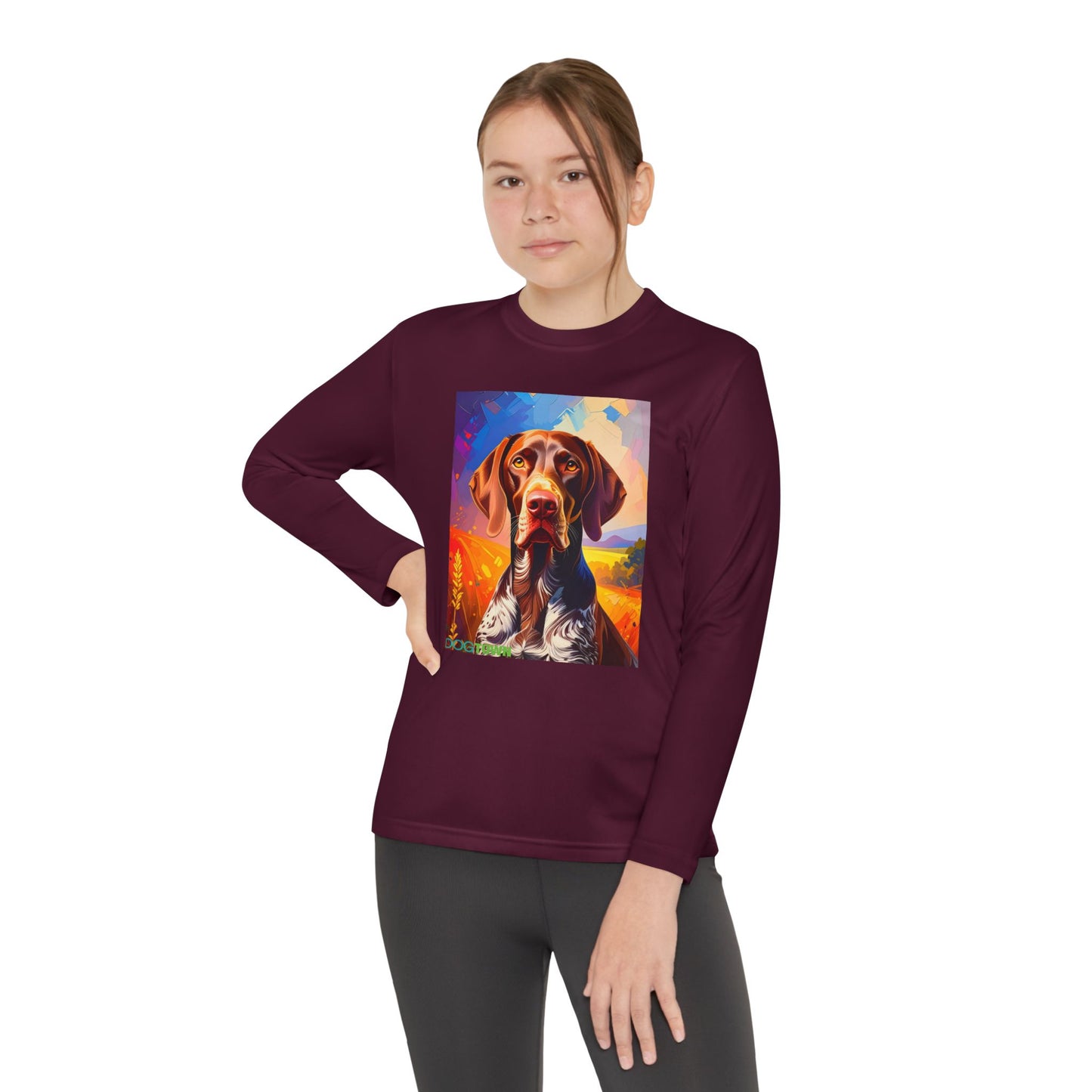 Pup Art Canvas - Kid's Sport Long Sleeve Tee (German Shorthaired Pointer)