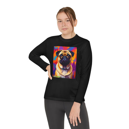Pup Art Canvas - Kid's Sport Long Sleeve Tee (Pug)