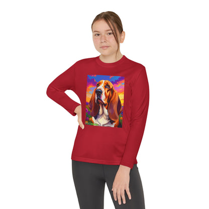 Pup Art Canvas - Kid's Sport Long Sleeve Tee (Basset Hound)