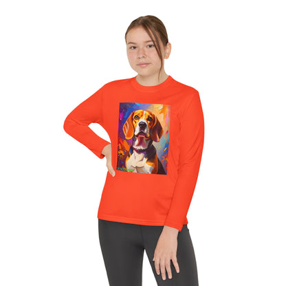 Pup Art Canvas - Kid's Sport Long Sleeve Tee (Beagle)
