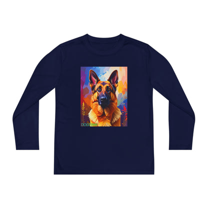Pup Art Canvas - Kid's Sport Long Sleeve Tee  (German Shepherd)