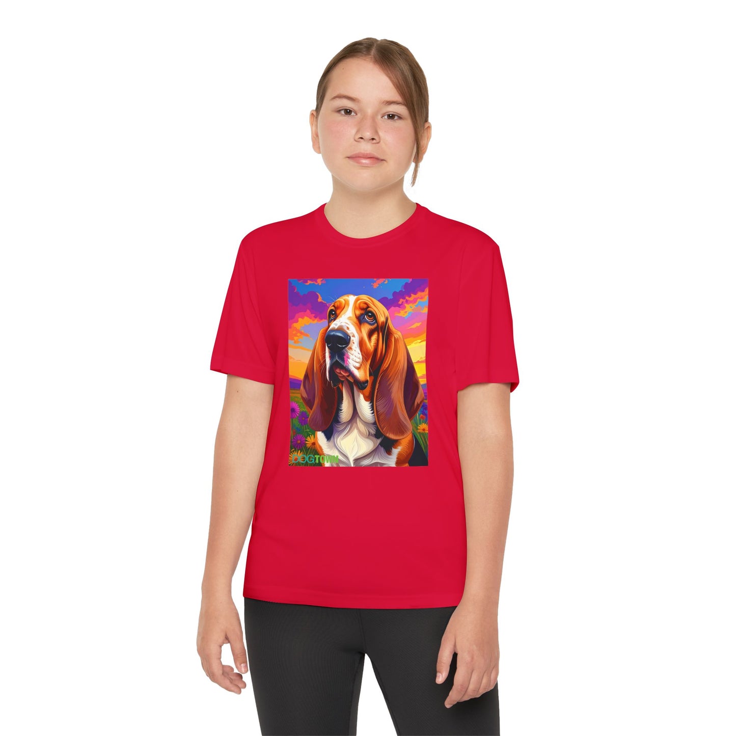 Pup Art Canvas - Kid's Sport Short Sleeve Tee (Basset Hound)