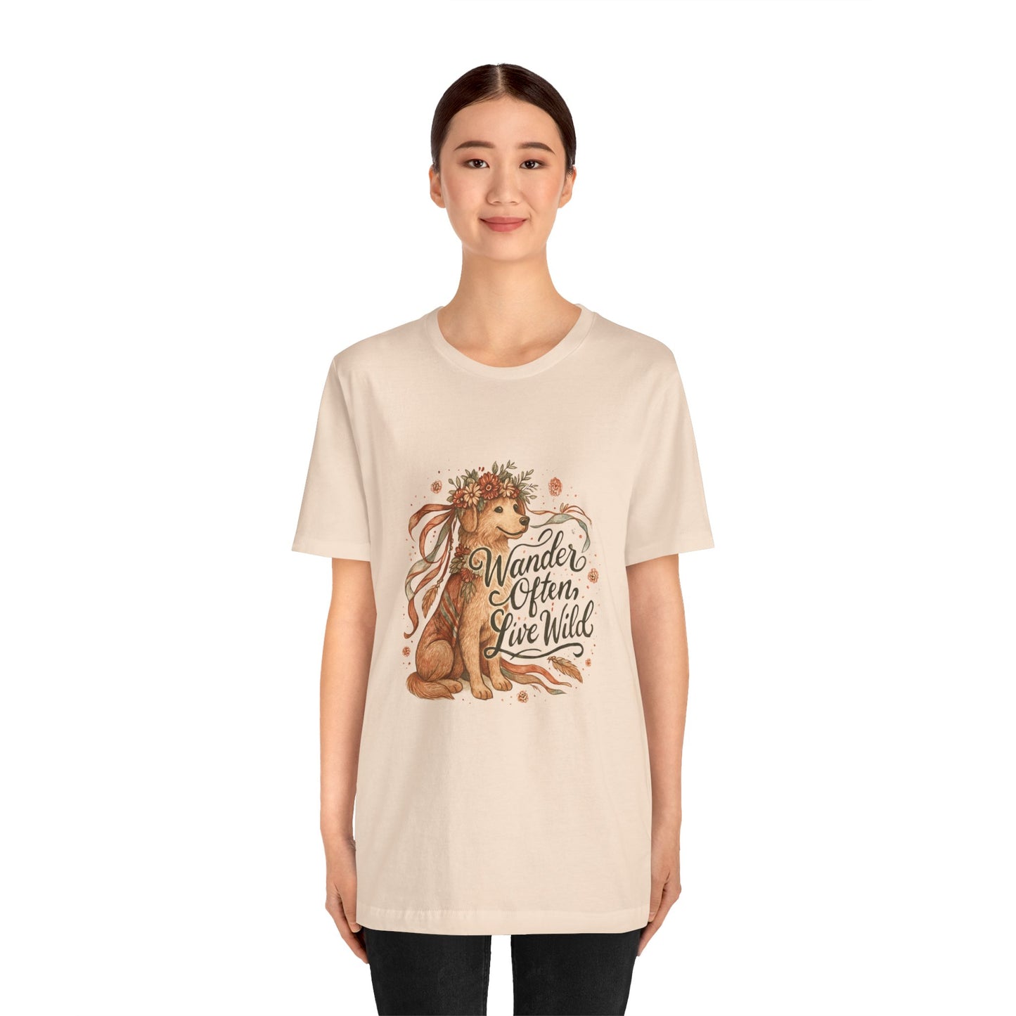 Dogtown Boho Revival "Wander Often, Live Wild" Unisex Jersey Tee (Golden Retriever)