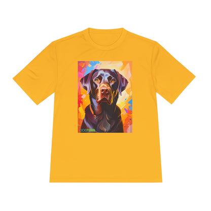 Pup Art Canvas Unisex Moisture Wicking Tee (Chocolate Lab)