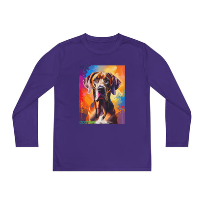 Pup Art Canvas - Kid's Sport Long Sleeve Tee (Great Dane)