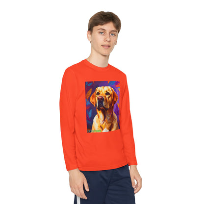 Pup Art Canvas - Kid's Sport Long Sleeve Tee (Yellow Lab)