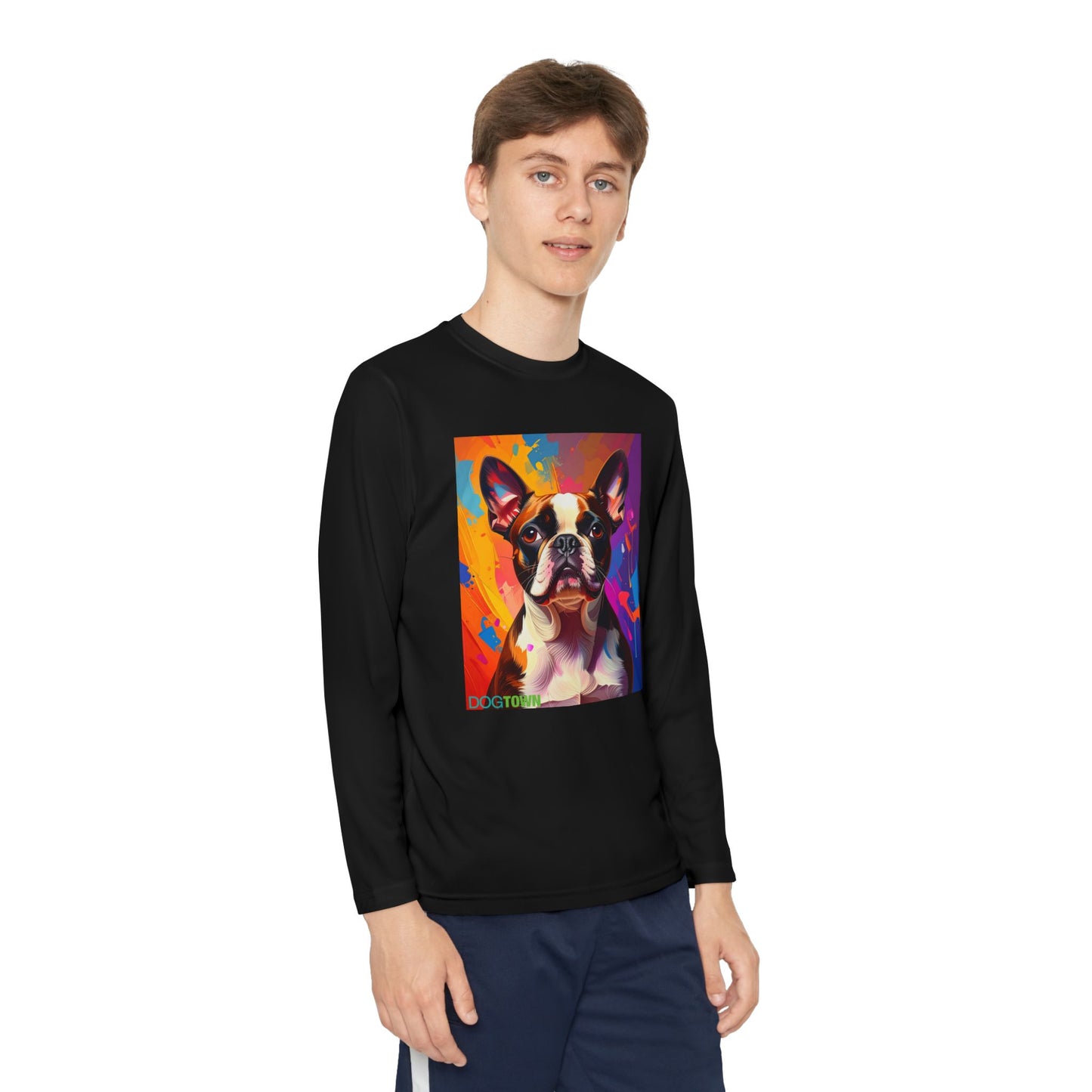 Pup Art Canvas - Kid's Sport Long Sleeve Tee (Boston Terrier)