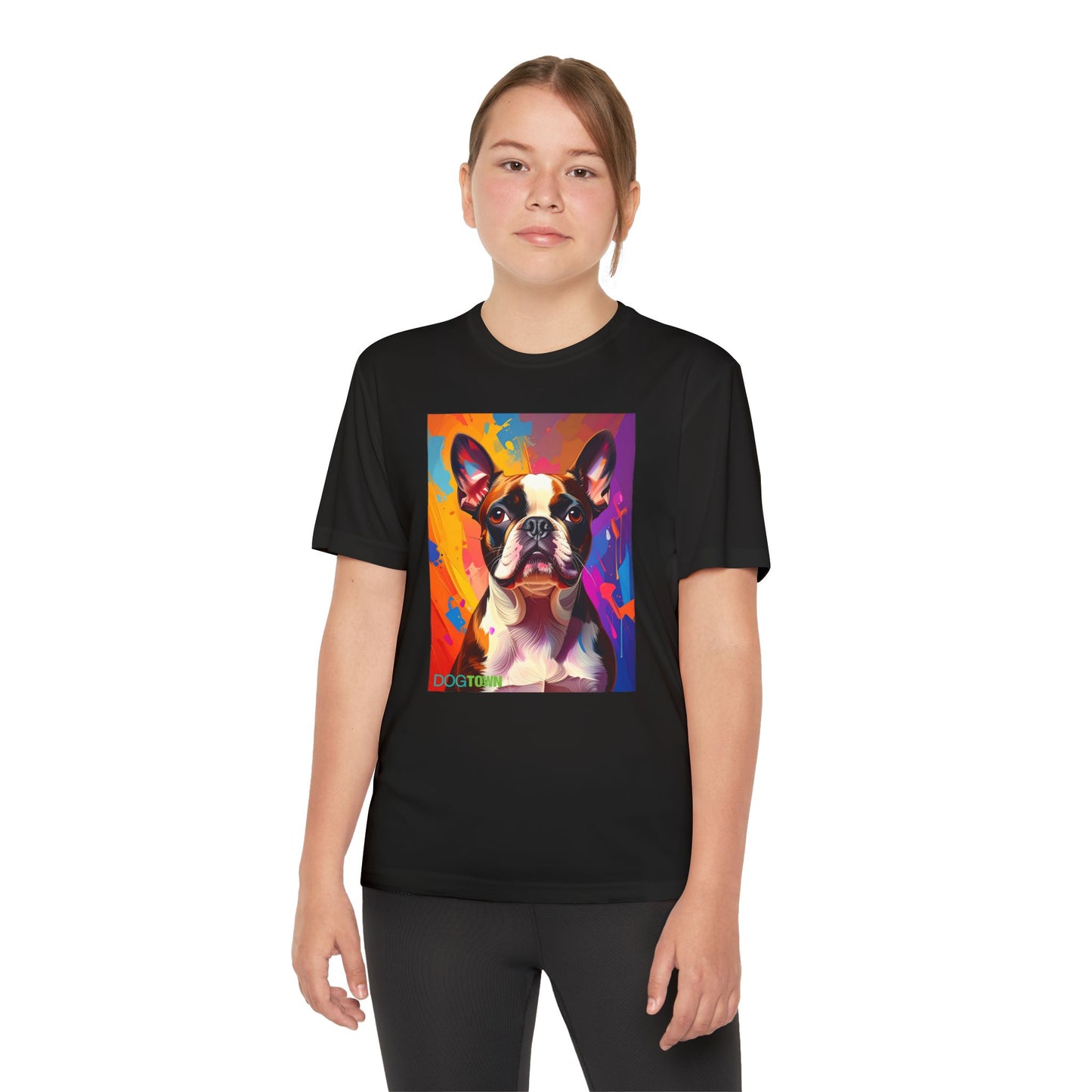Pup Art Canvas - Kid's Sport Short Sleeve Tee (Boston Terrier)