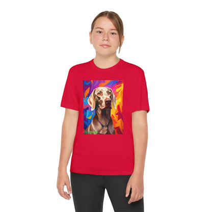 Pup Art Canvas - Kid's Sport Short Sleeve Tee (Weimaraner)