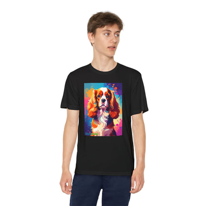 Pup Art Canvas - Kid's Sport Short Sleeve Tee (Cavalier King Charles Spaniel)