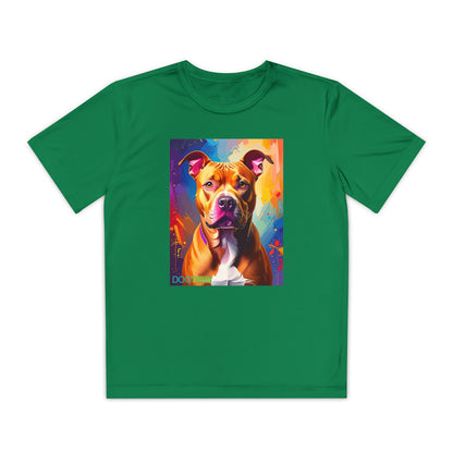 Pup Art Canvas - Kid's Sport Short Sleeve Tee (Pit Bull)