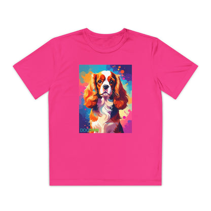 Pup Art Canvas - Kid's Sport Short Sleeve Tee (Cavalier King Charles Spaniel)