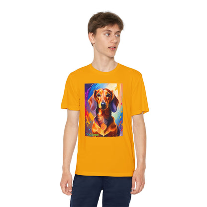 Pup Art Canvas - Kid's Sport Short Sleeve Tee (Dachshund)