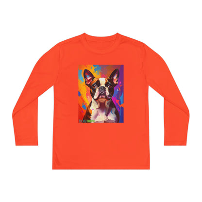 Pup Art Canvas - Kid's Sport Long Sleeve Tee (Boston Terrier)