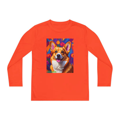 Pup Art Canvas - Kid's Sport Long Sleeve Tee (Corgi)