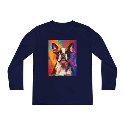 Pup Art Canvas - Kid's Sport Long Sleeve Tee (Boston Terrier)