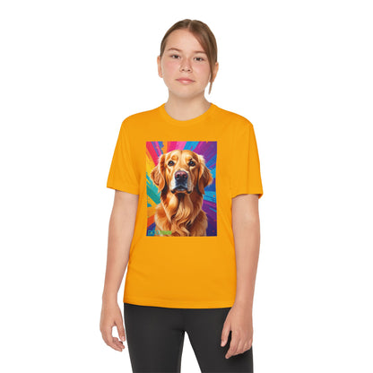 Pup Art Canvas - Kid's Sport Short Sleeve Tee (Golden Retriever)