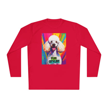 Dogtown Fur Stylist Groomer Long Sleeve Shirt (Colorful with White Poodle)