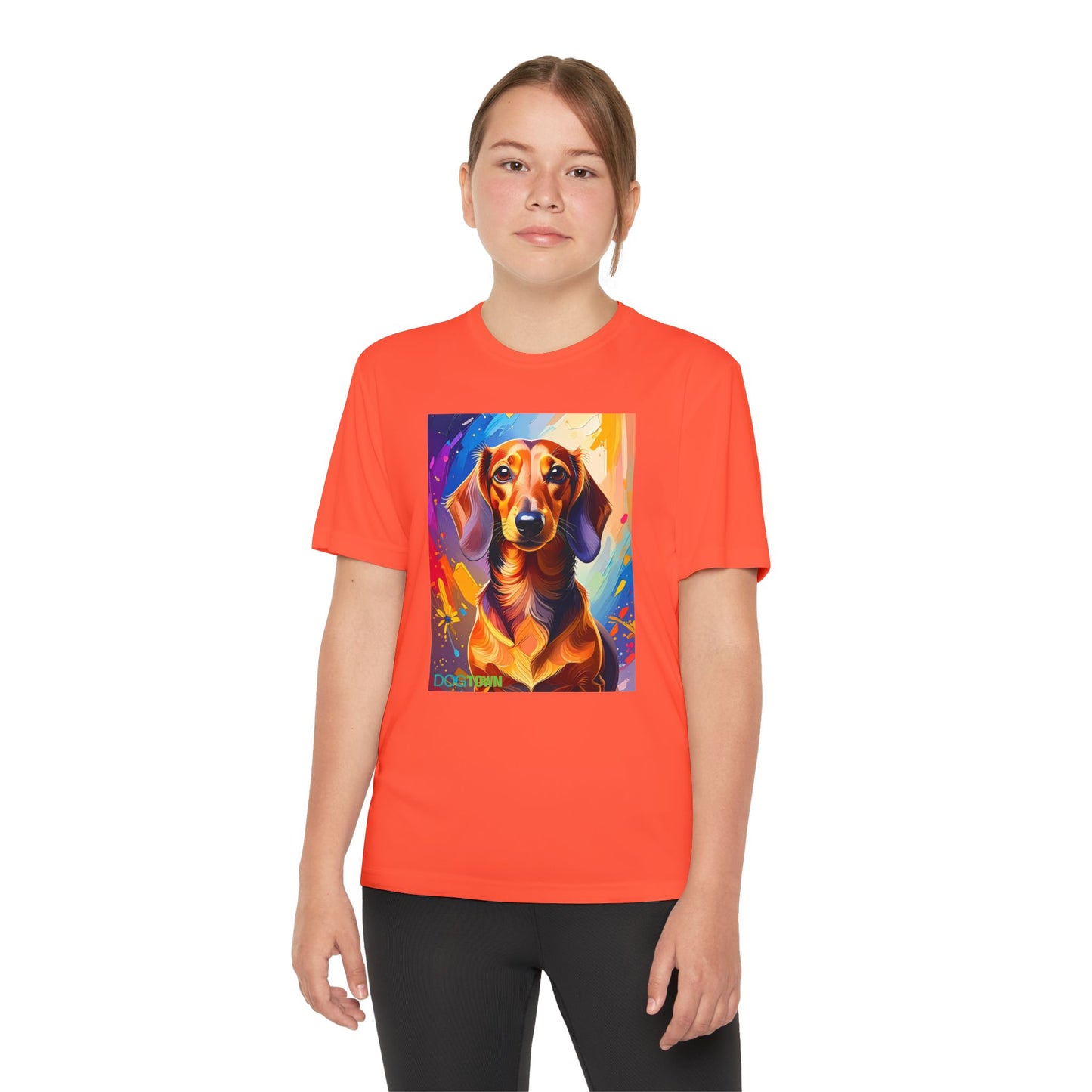 Pup Art Canvas - Kid's Sport Short Sleeve Tee (Dachshund)
