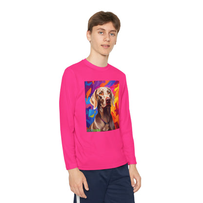 Pup Art Canvas - Kid's Sport Long Sleeve Tee (Weimaraner)
