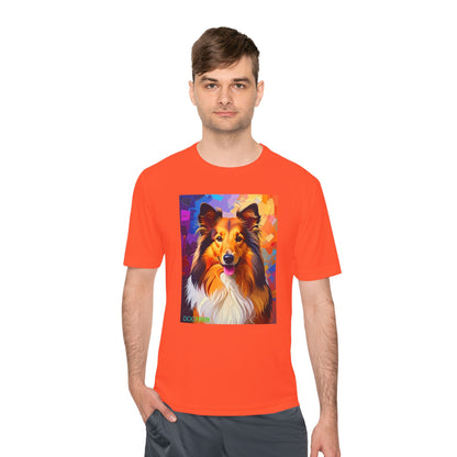 Pup Art Canvas Unisex Moisture Wicking Tee (Shetland Sheepdog (Sheltie))