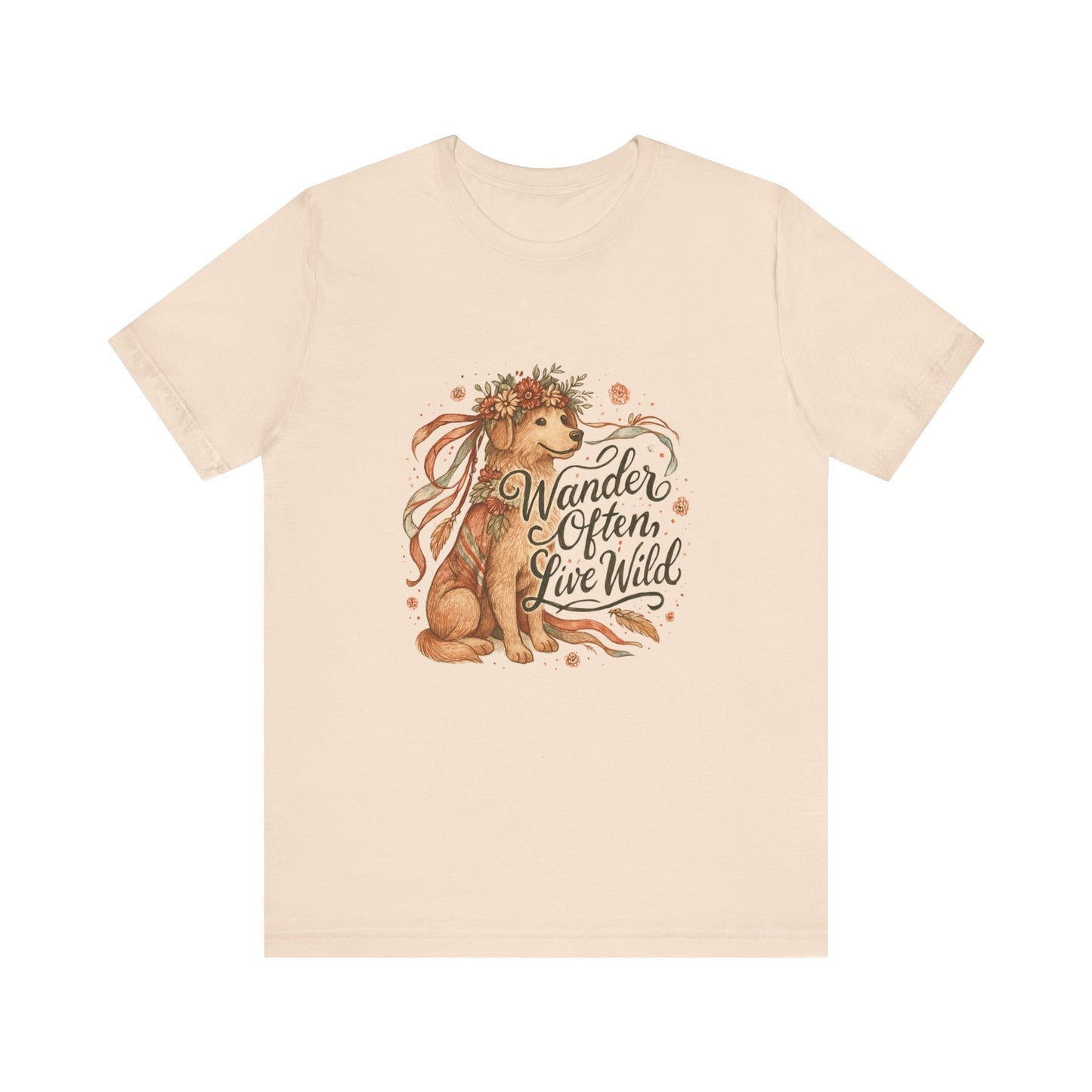 Dogtown Boho Revival "Wander Often, Live Wild" Unisex Jersey Tee (Golden Retriever)