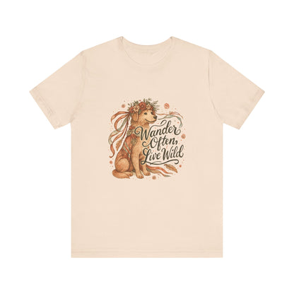 Dogtown Boho Revival "Wander Often, Live Wild" Unisex Jersey Tee (Golden Retriever)