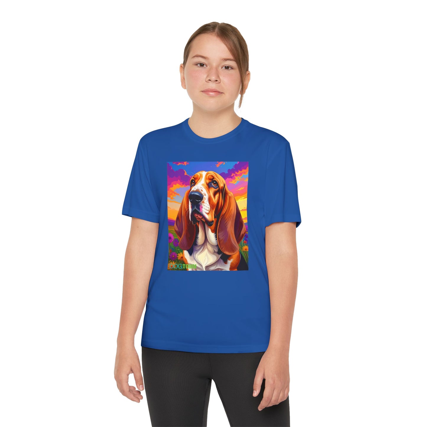 Pup Art Canvas - Kid's Sport Short Sleeve Tee (Basset Hound)