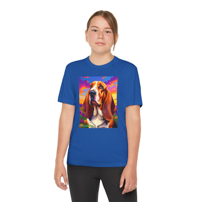 Pup Art Canvas - Kid's Sport Short Sleeve Tee (Basset Hound)