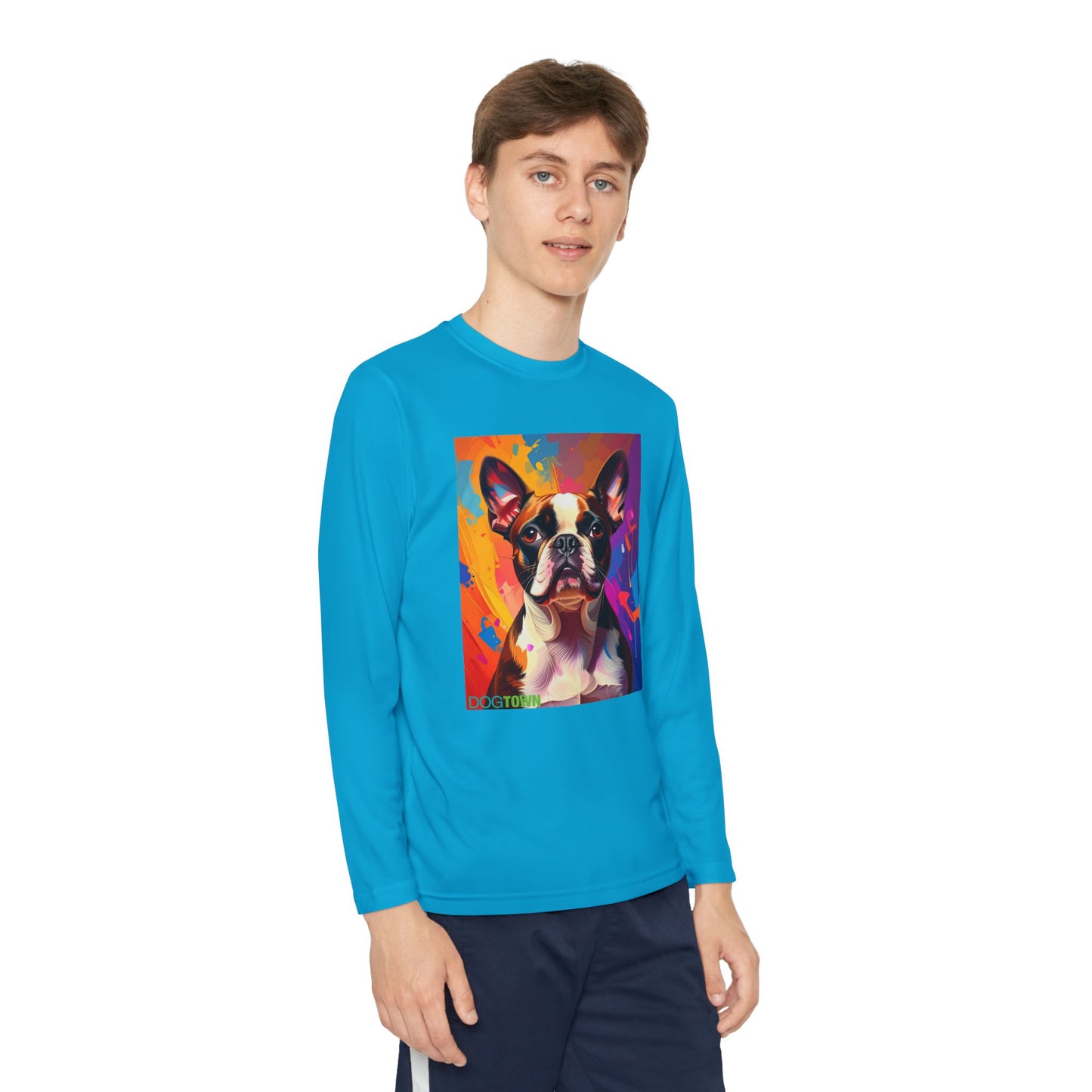 Pup Art Canvas - Kid's Sport Long Sleeve Tee (Boston Terrier)