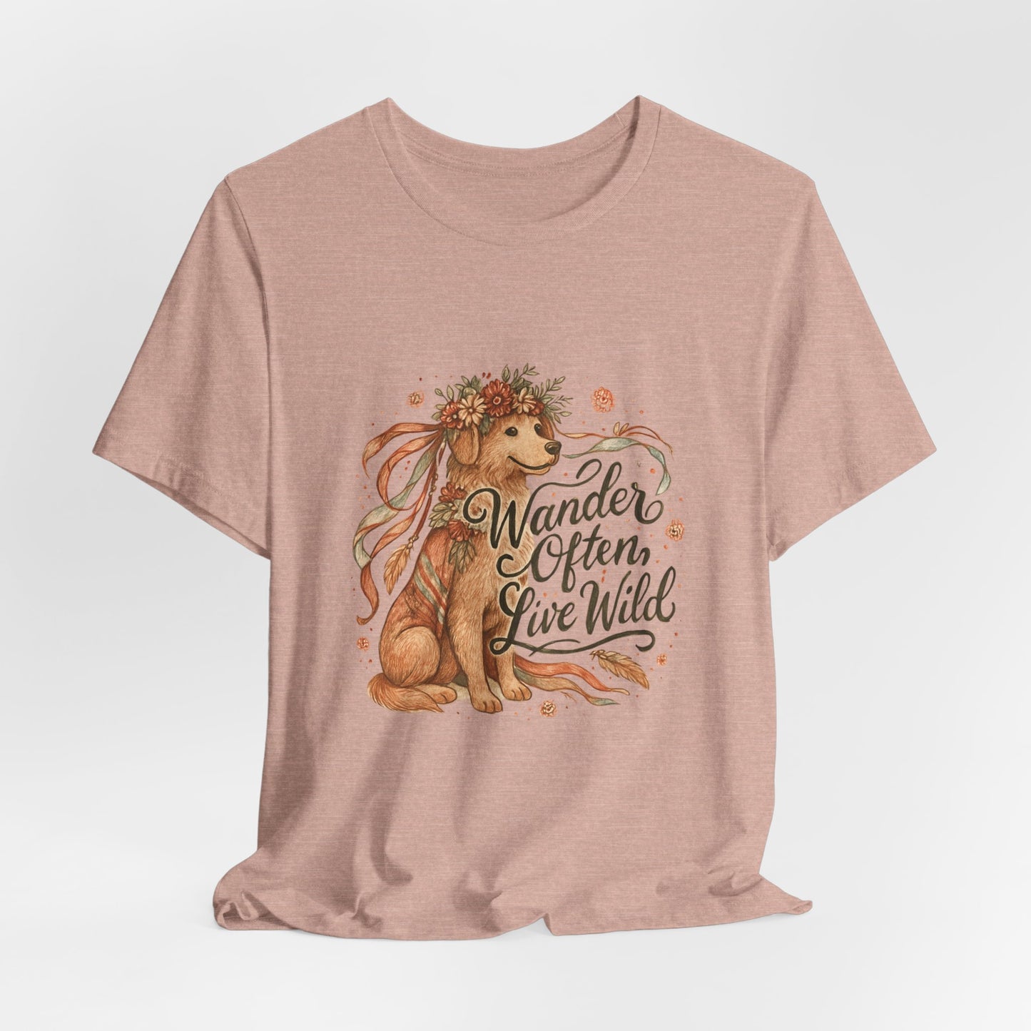 Dogtown Boho Revival "Wander Often, Live Wild" Unisex Jersey Tee (Golden Retriever)