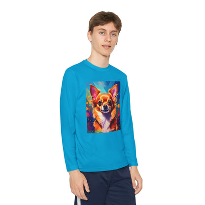 Pup Art Canvas - Kid's Sport Long Sleeve Tee (Chihuahua)