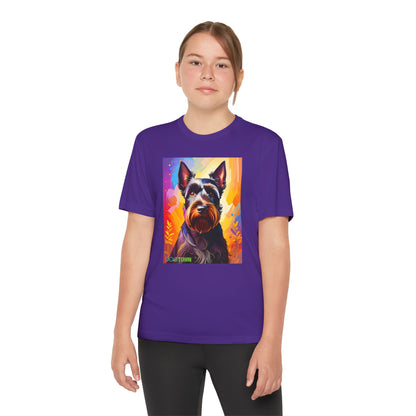Pup Art Canvas - Kid's Sport Short Sleeve Tee (Scottish Terrier)