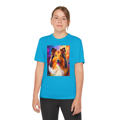 Pup Art Canvas - Kid's Sport Short Sleeve Tee (Sheltie - Shetland Sheepdog)