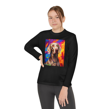 Pup Art Canvas - Kid's Sport Long Sleeve Tee (Weimaraner)