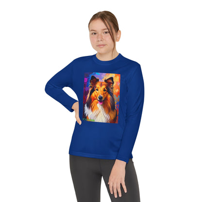 Pup Art Canvas - Kid's Sport Long Sleeve Tee (Sheltie - Shetland Sheepdog)