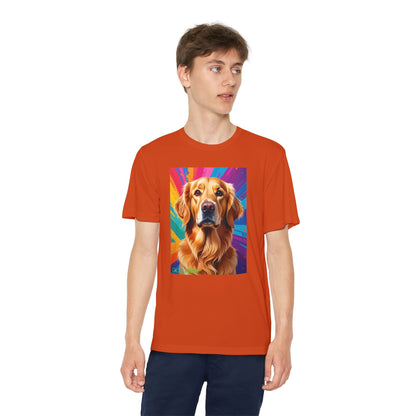 Pup Art Canvas - Kid's Sport Short Sleeve Tee (Golden Retriever)