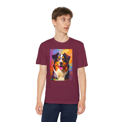 Pup Art Canvas - Kid's Sport Short Sleeve Tee (Australian Shepherd)