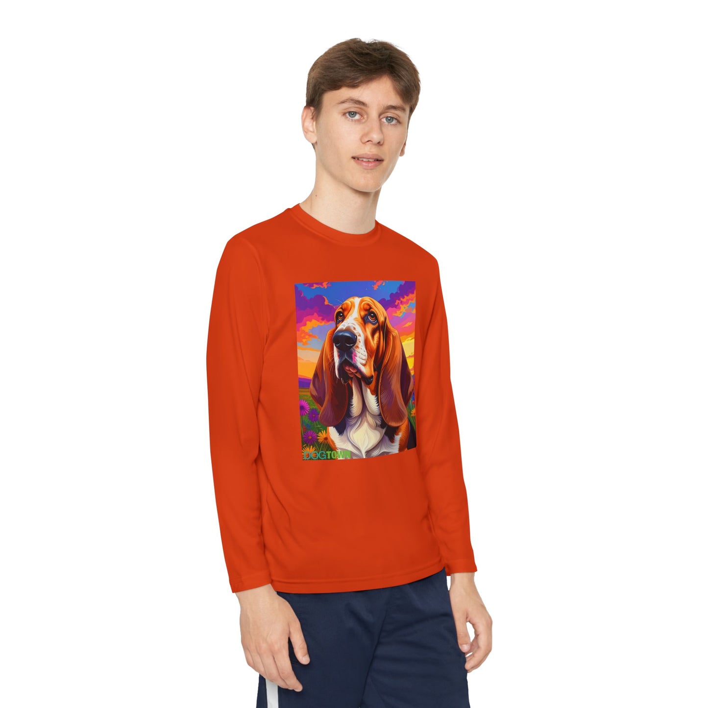 Pup Art Canvas - Kid's Sport Long Sleeve Tee (Basset Hound)