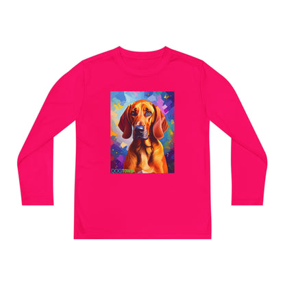 Pup Art Canvas - Kid's Sport Long Sleeve Tee (Redbone Coonhound)