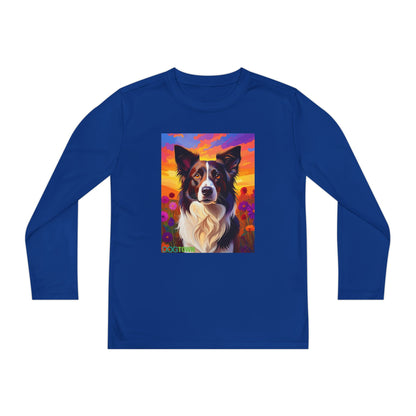 Pup Art Canvas - Kid's Sport Long Sleeve Tee (Border Collie)