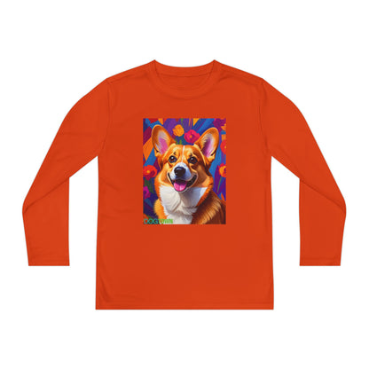 Pup Art Canvas - Kid's Sport Long Sleeve Tee (Corgi)