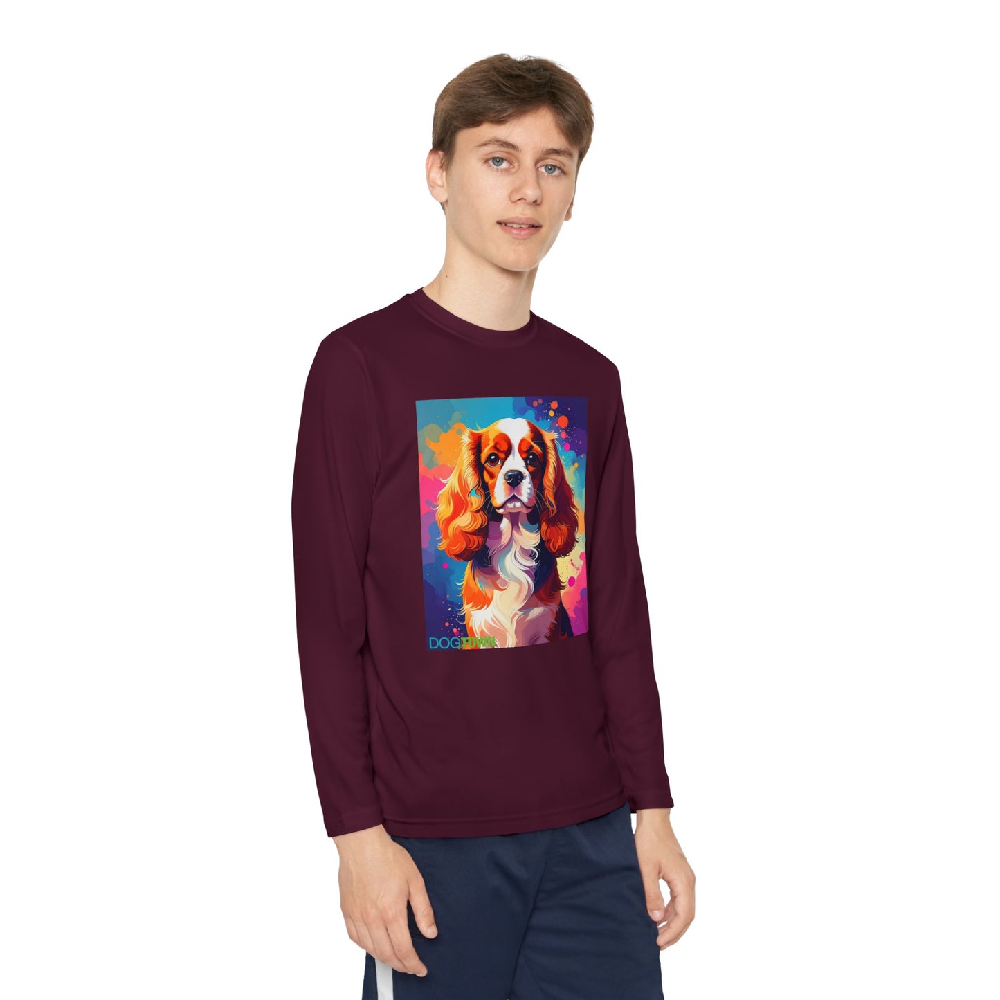 Pup Art Canvas - Kid's Sport Long Sleeve Tee (Cavalier King Charles Spaniel)